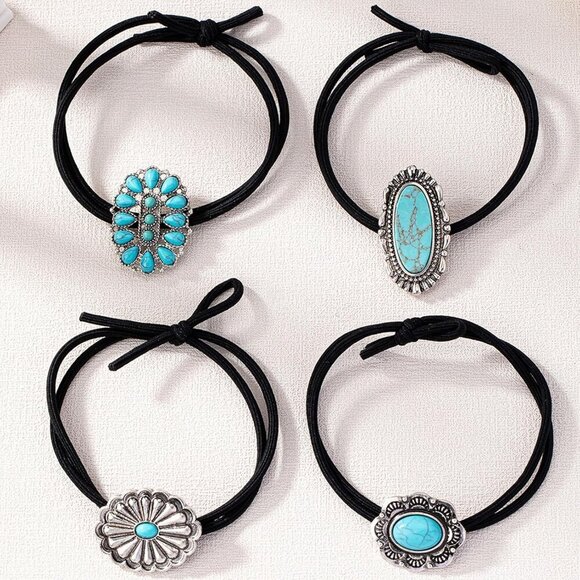 Western Turquoise Hair Ties Set, Ponytail Holders for Women Girls, Cowgirl Acces main image 4